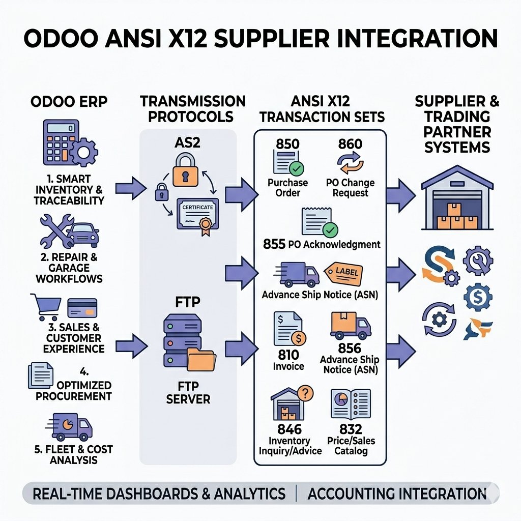 AS2 & FTP ANSI X12 Supplier Odoo Integration| 850 | 860 | 855 | 856 | 810 | 846 | 832