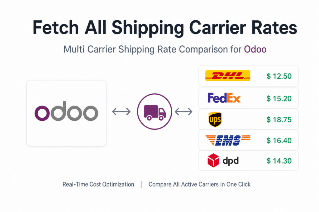 Fetch All Shipping Carrier Rates | Multi Carrier Shipping Rate Comparison for Odoo | Real-Time Cost Optimization Module | Compare All Active Carriers in One Click