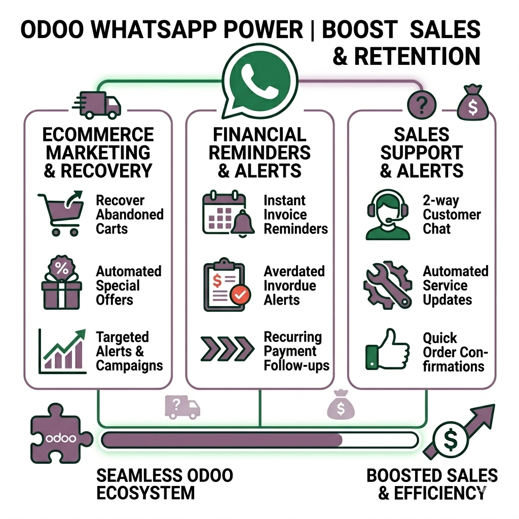WhatsApp Notification | WhatsApp Alerts | WhatsApp Marketing | WhatsApp marketing automation Odoo | send offers on WhatsApp Odoo | invoice reminder WhatsApp Odoo | Overdue Invoice Notification | automated WhatsApp follow-ups | WhatsApp marketing for ecommerce  | Recover Carts, Send Offers & Reminders via WhatsApp in Odoo | Boost Sales with Automated WhatsApp Alerts & Campaigns
